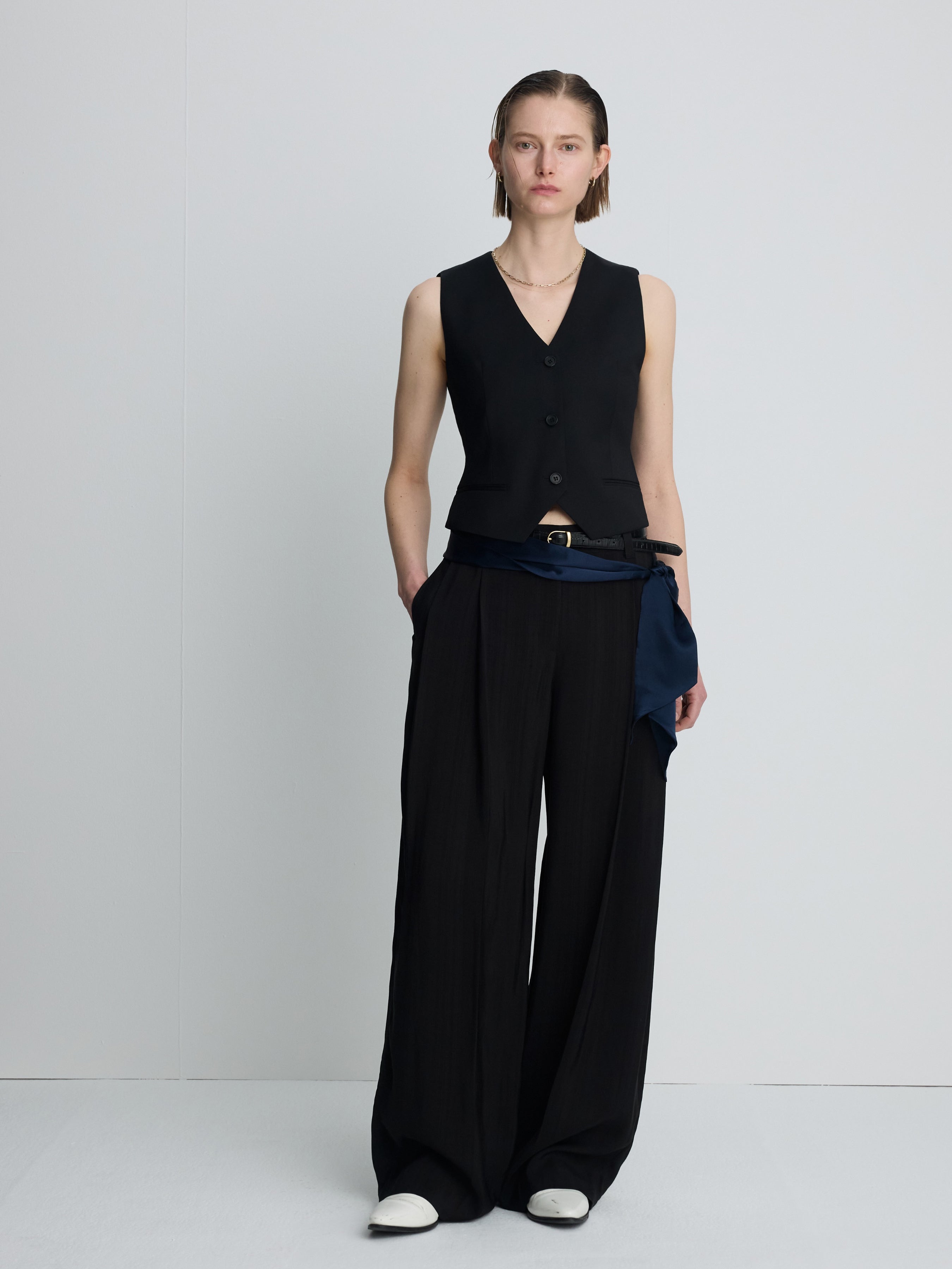 (W) WOOL TAILORED VEST_ BLACK