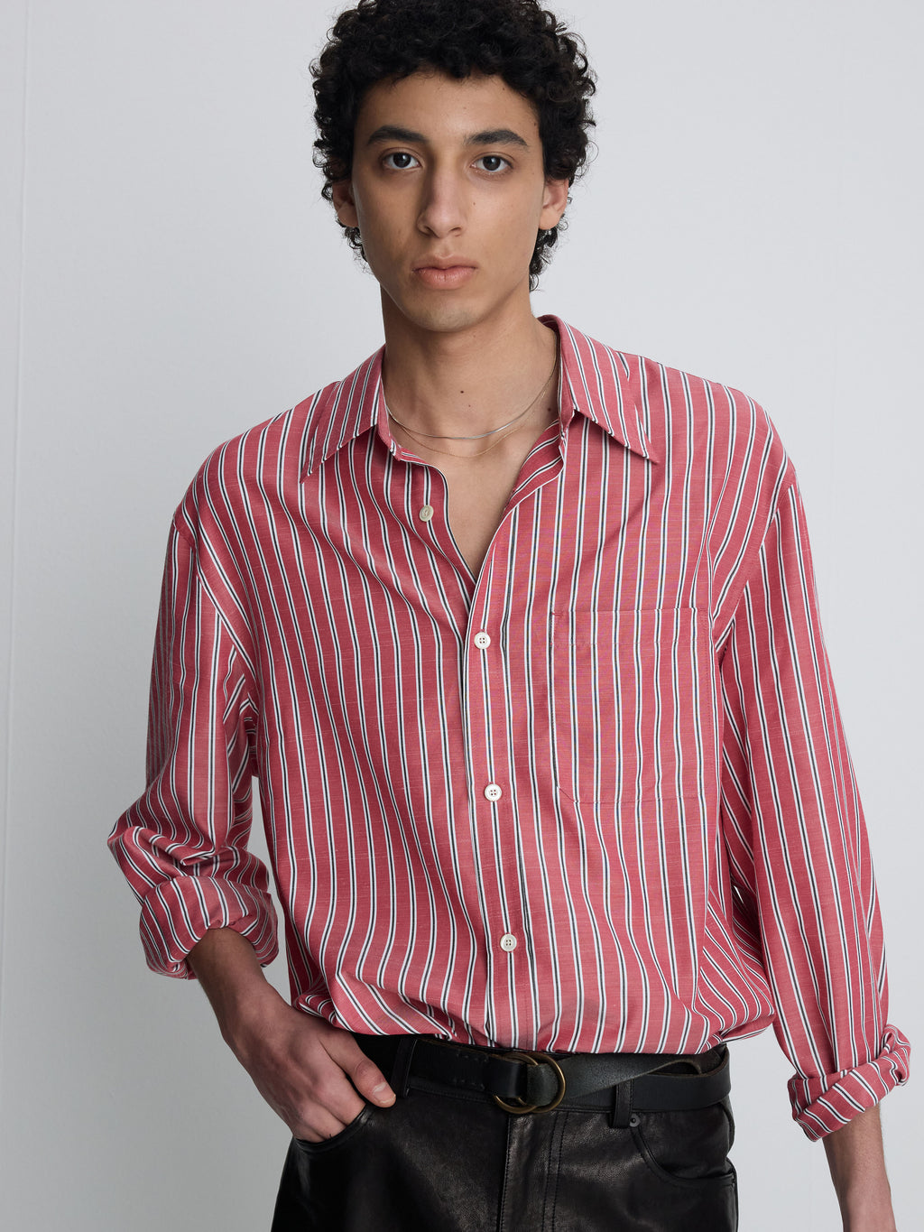 STRIPED COTTON BLEND SHIRT_ RED STRIPE