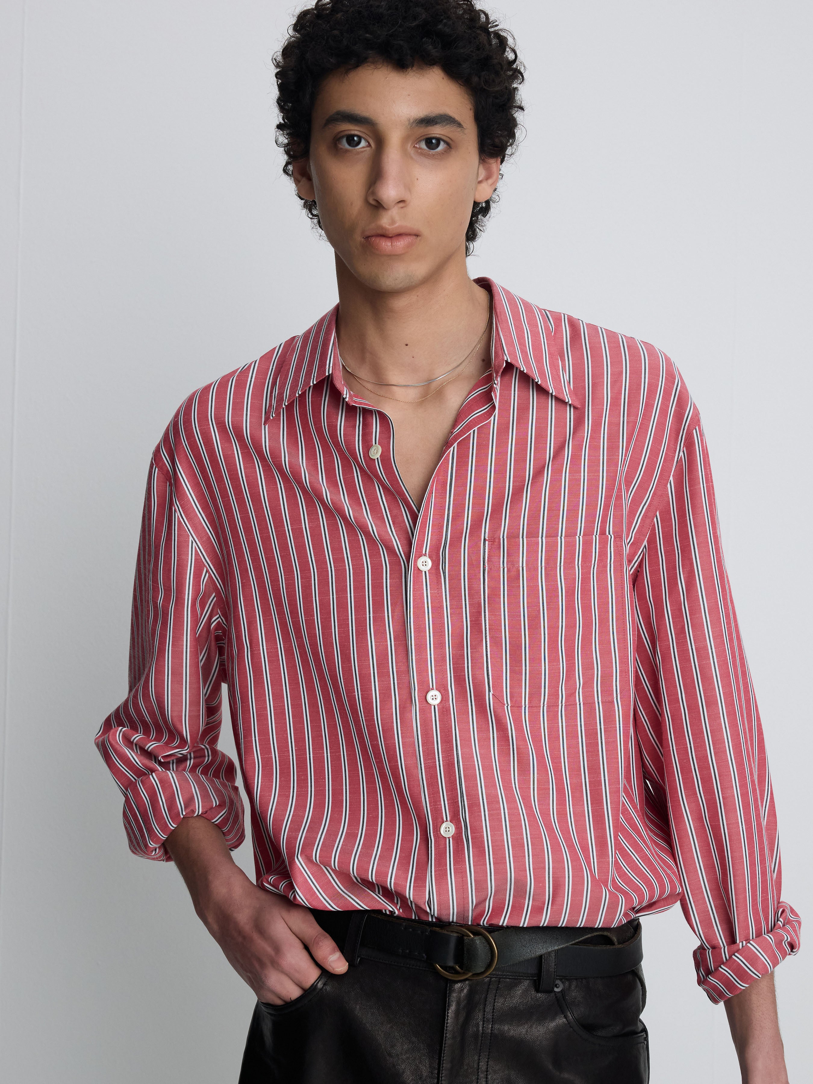 STRIPED COTTON BLEND SHIRT_ RED STRIPE