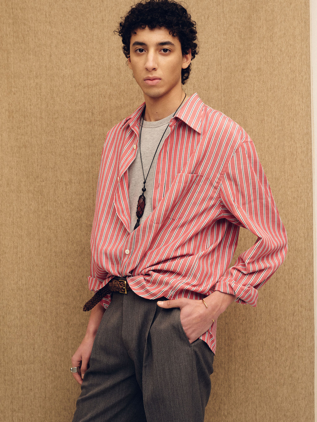 STRIPED COTTON BLEND SHIRT_ RED STRIPE