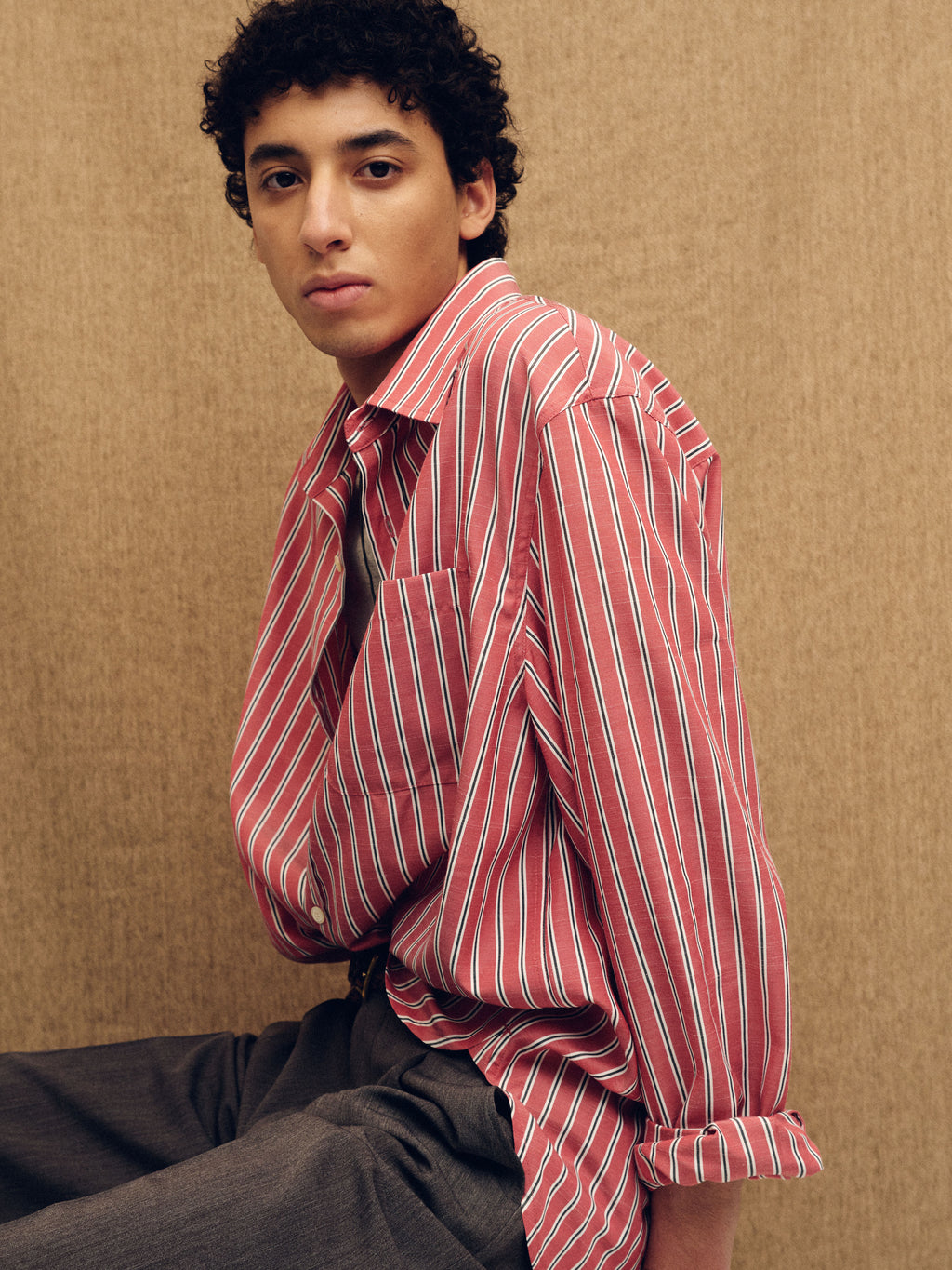 STRIPED COTTON BLEND SHIRT_ RED STRIPE