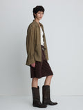 (W) LYOCELL OVERSIZED STRIPE SHIRT_ OLIVE STRIPE