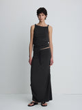 (W) SOFT DRAPED DRAWSTRING SKIRT_ CHARCOAL