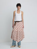 (W) COTTON CHECK PATCHWORK SKIRT_ PINK CHECK
