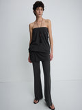 (W) TENCEL RIBBED FLARED PANTS_ OLIVE CHARCOAL