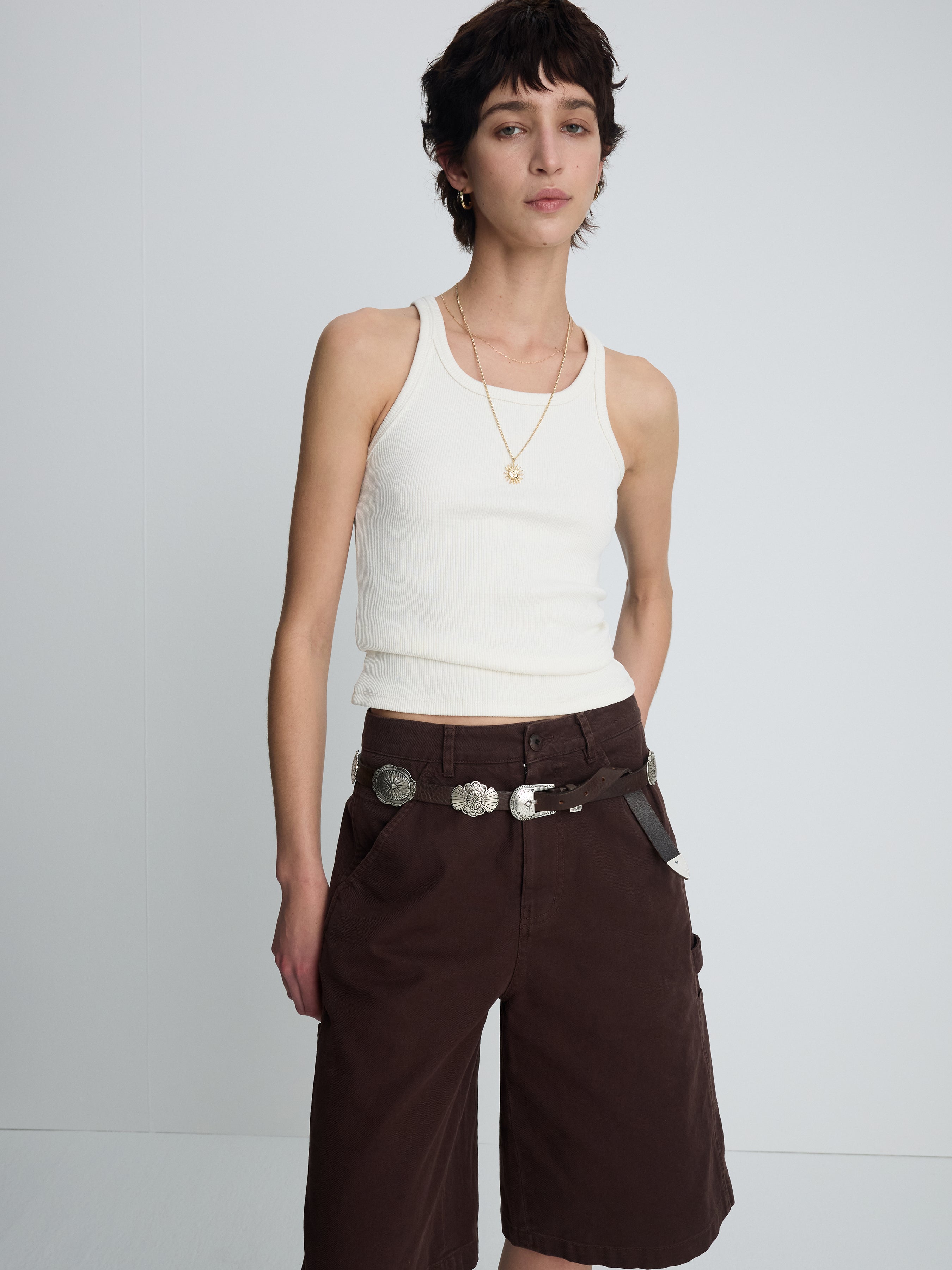 (W) COTTON RELAXED UTILITY SHORTS_ BURNT MARRON