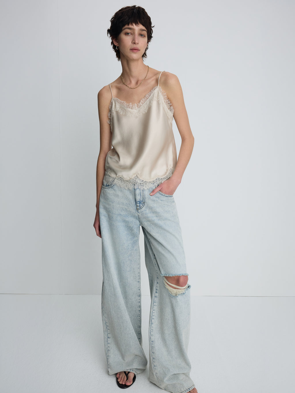 (W) SATIN LACE CAMISOLE_ BEIGE