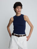 (W) WOOL CASHMERE RIBBED TANK TOP_ NAVY