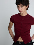 (W) SILK COTTON CAP SLEEVE CARDIGAN_ RED