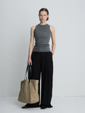(W) WOOL CASHMERE RIBBED TANK TOP_ DARK GREY