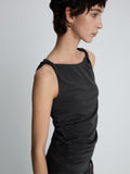 (W) SOFT DRAPED TWIST SLEEVELESS TOP_ CHARCOAL