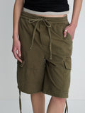 (W) GARMENT-WASHED CARGO SHORTS_ OLIVE