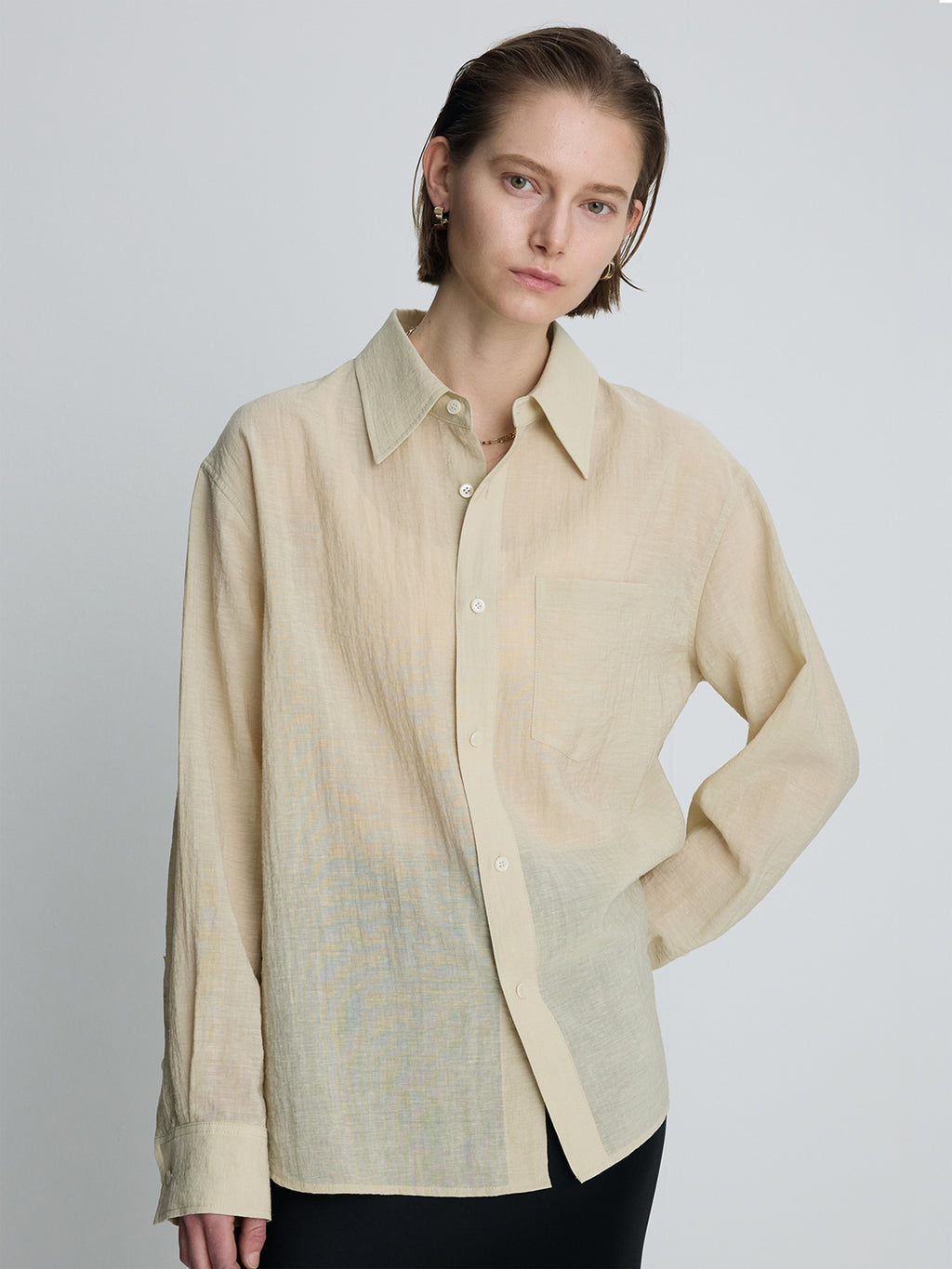 (W) LINEN RELAXED FIT SHIRT_ BEIGE