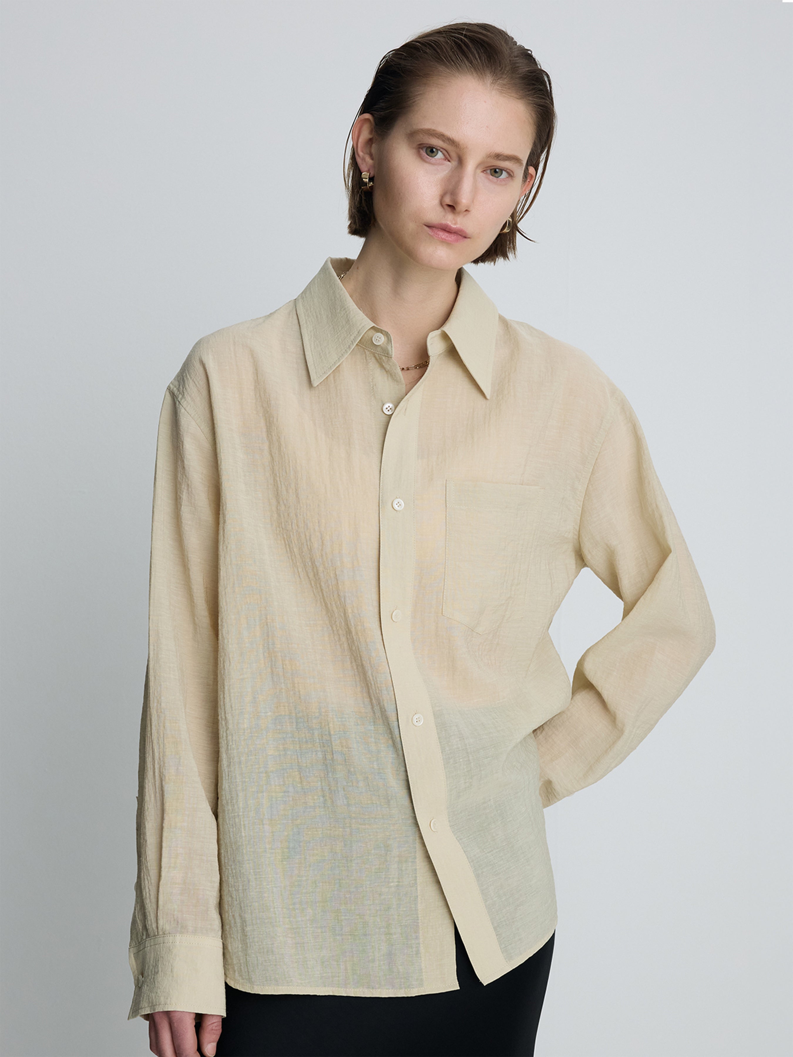 (W) LINEN RELAXED FIT SHIRT_ BEIGE