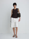 (W) GARMENT-WASHED CARGO SHORTS_ OFF WHITE