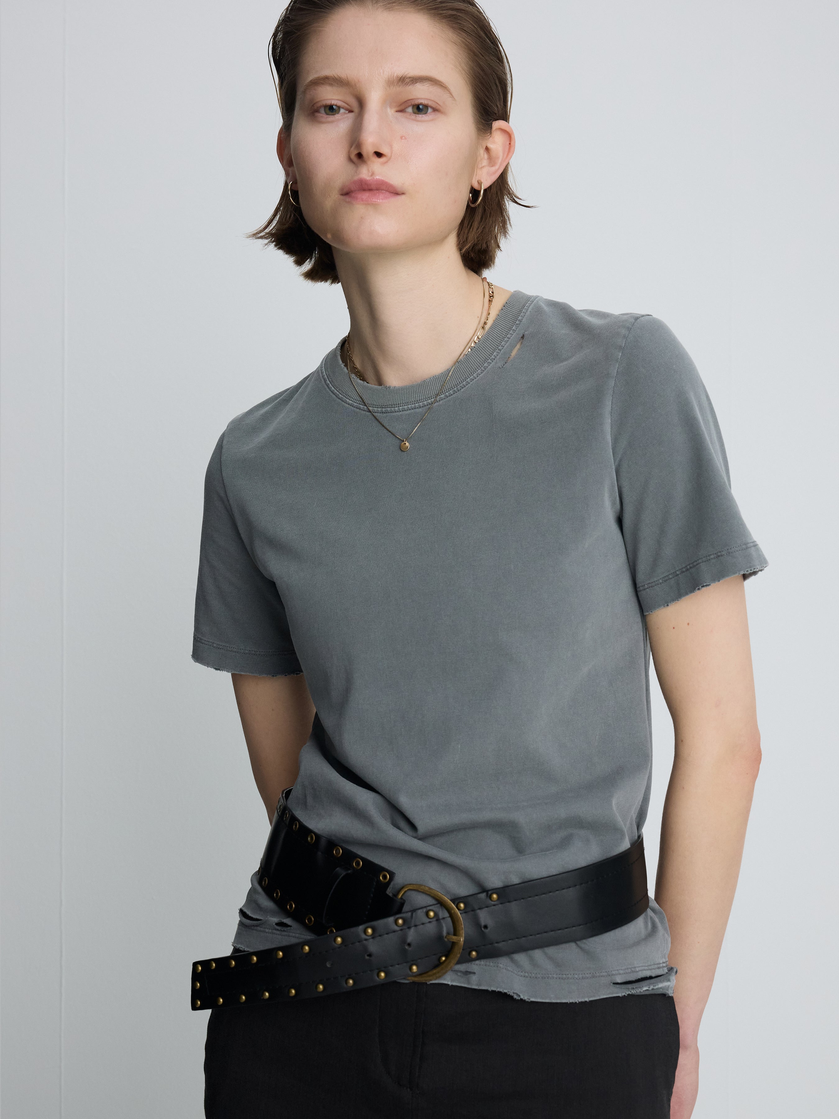 (W) GARMENT DYED VINTAGE COTTON T-SHIRT_ FADED GREY