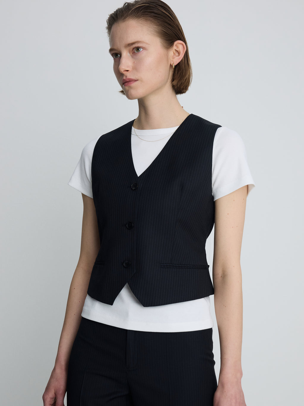 (W) WOOL TAILORED VEST_ NAVY PINSTRIPE