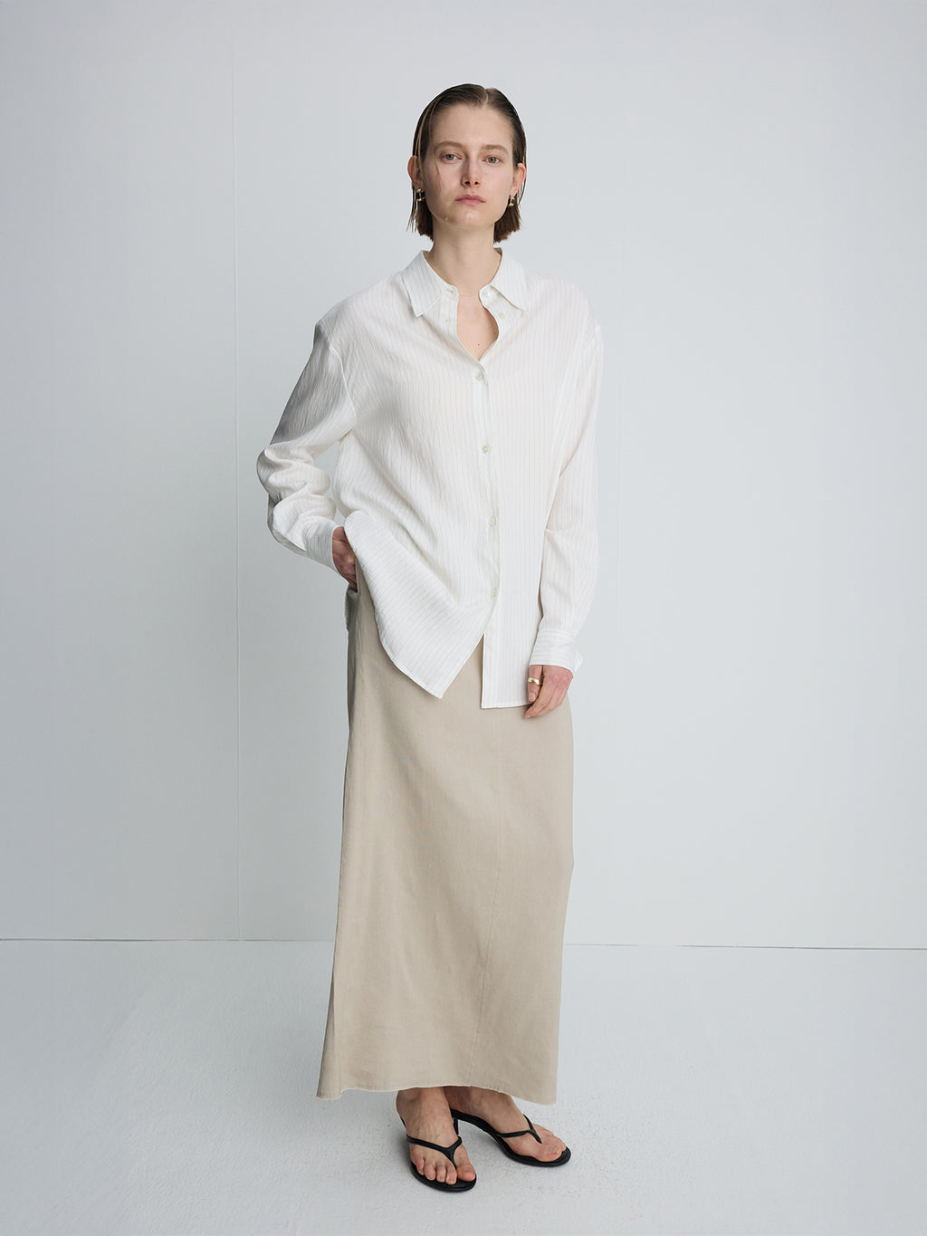 (W) LINEN RELAXED MAXI SKIRT_ SAND