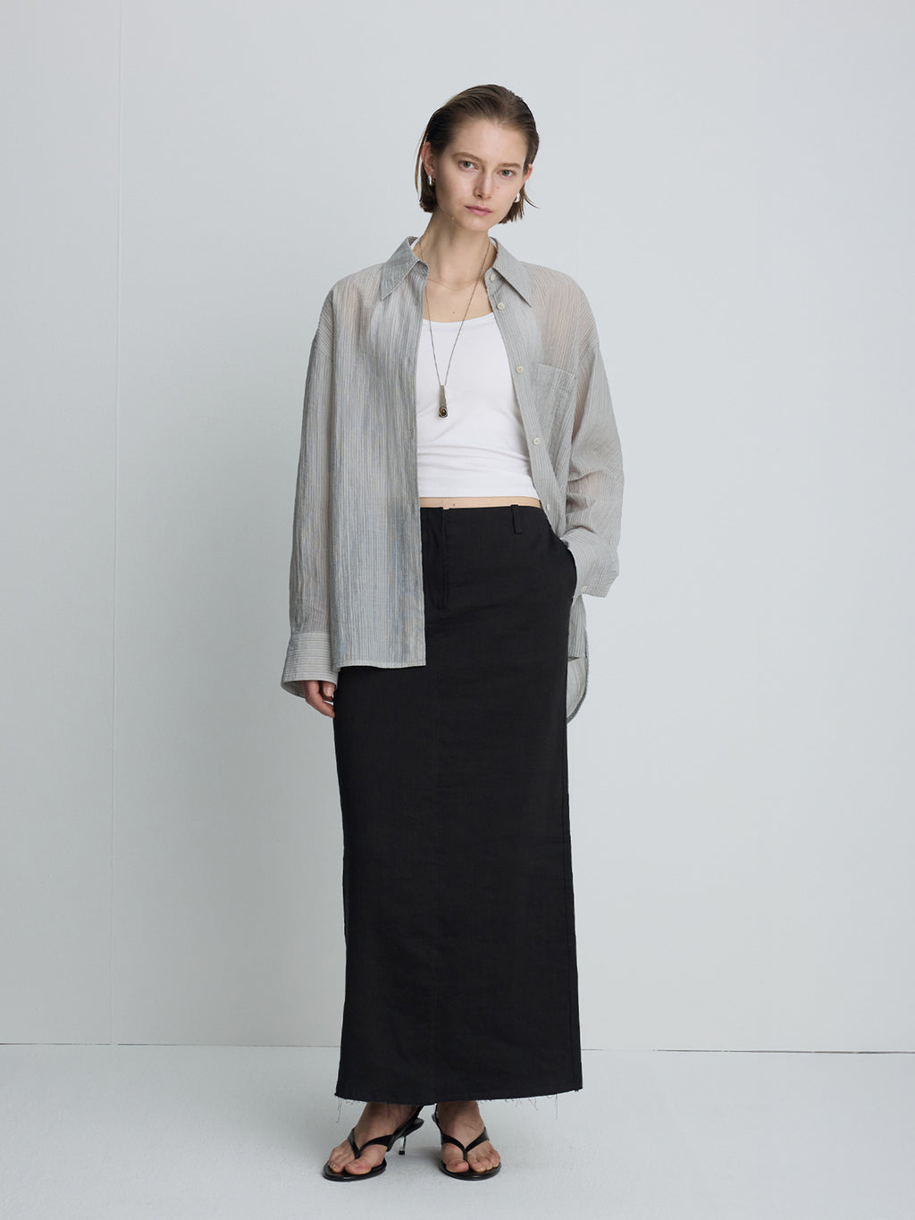 (W) LINEN RELAXED MAXI SKIRT_ VINTAGE CARBON