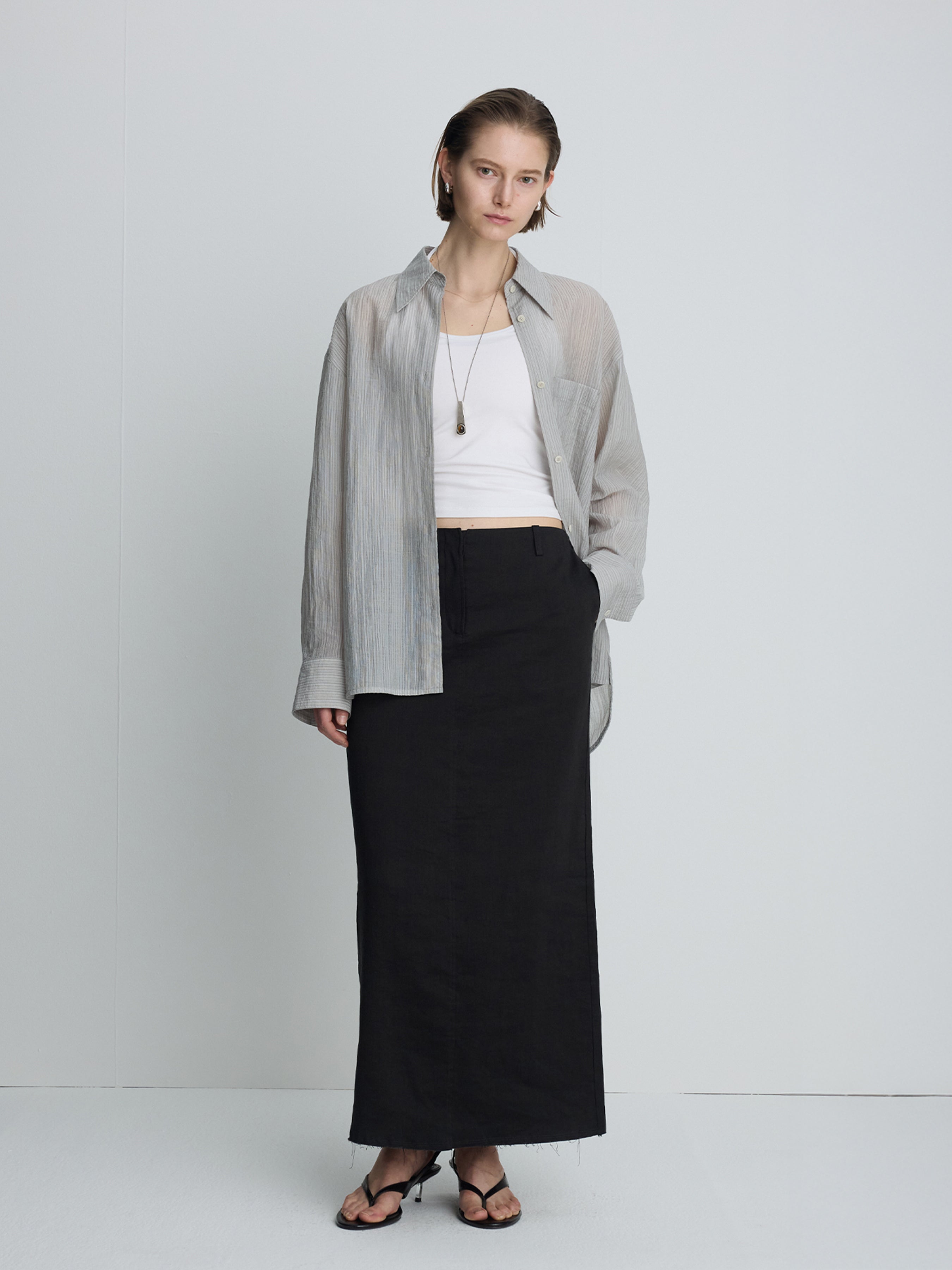 (W) LINEN RELAXED MAXI SKIRT_ VINTAGE CARBON