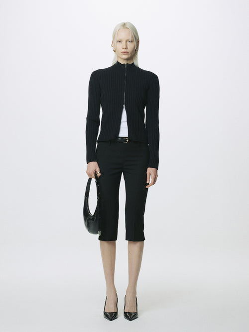 (W) COTTON RIBBED FULL ZIP-UP_ BLACK