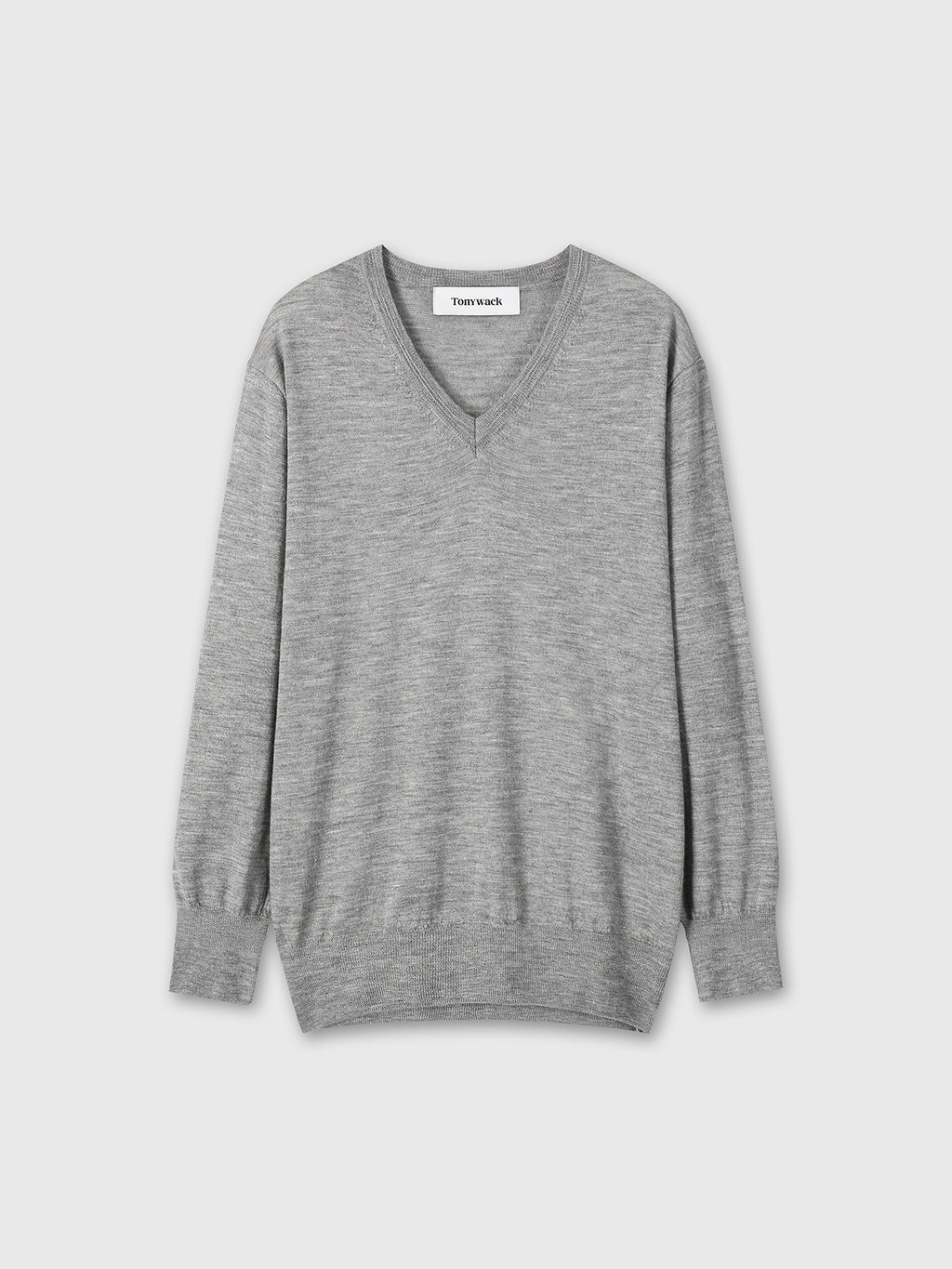 (W) AIRY CASHMERE V-NECK_ MELANGE GREY
