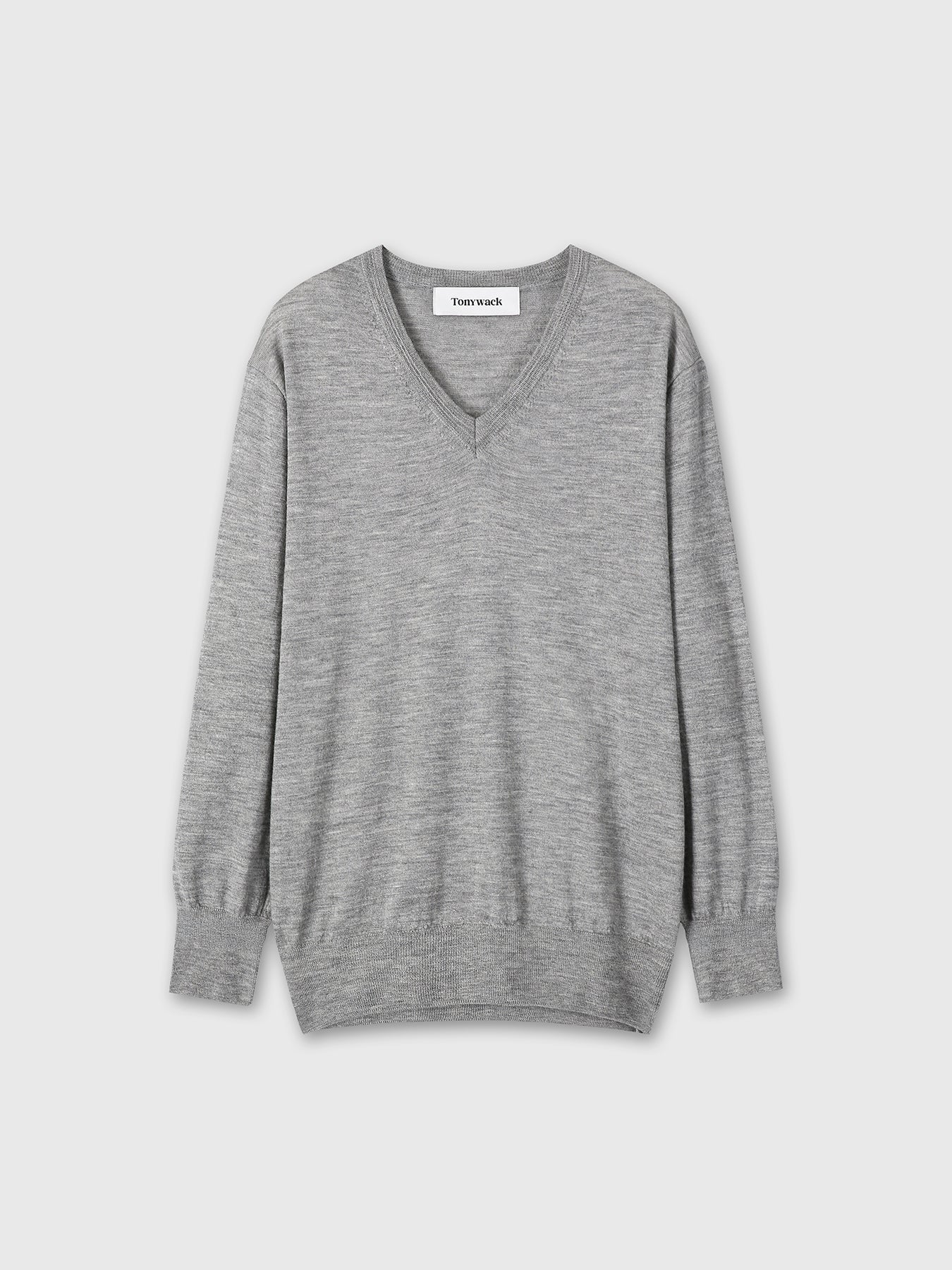 (W) AIRY CASHMERE V-NECK_ MELANGE GREY