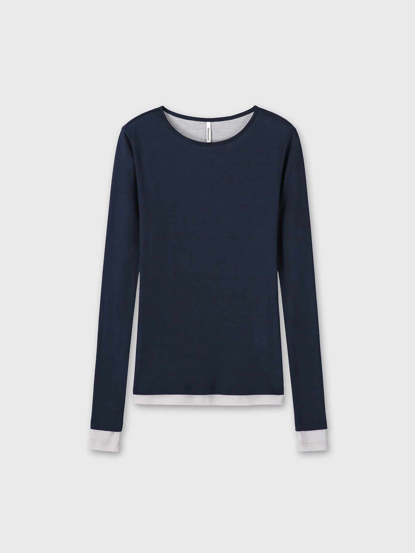 (W) TENCEL LAYERED LONG SLEEVE_ NAVY/GREY