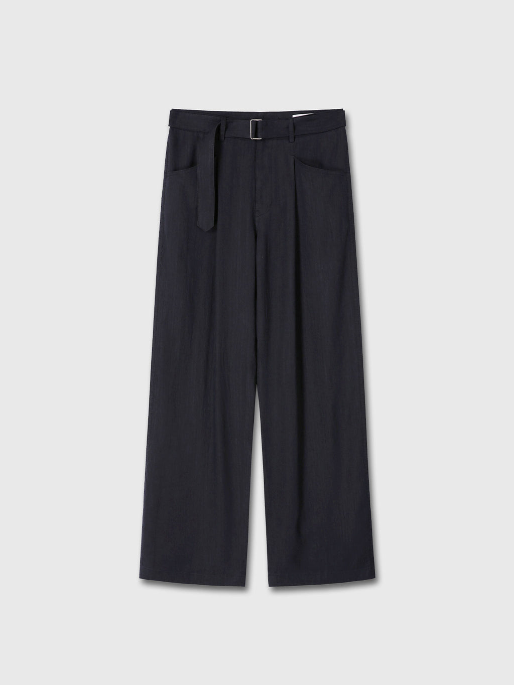 WASHED LINEN BELTED PANTS (ITALIAN FABRIC)_ DARK NAVY