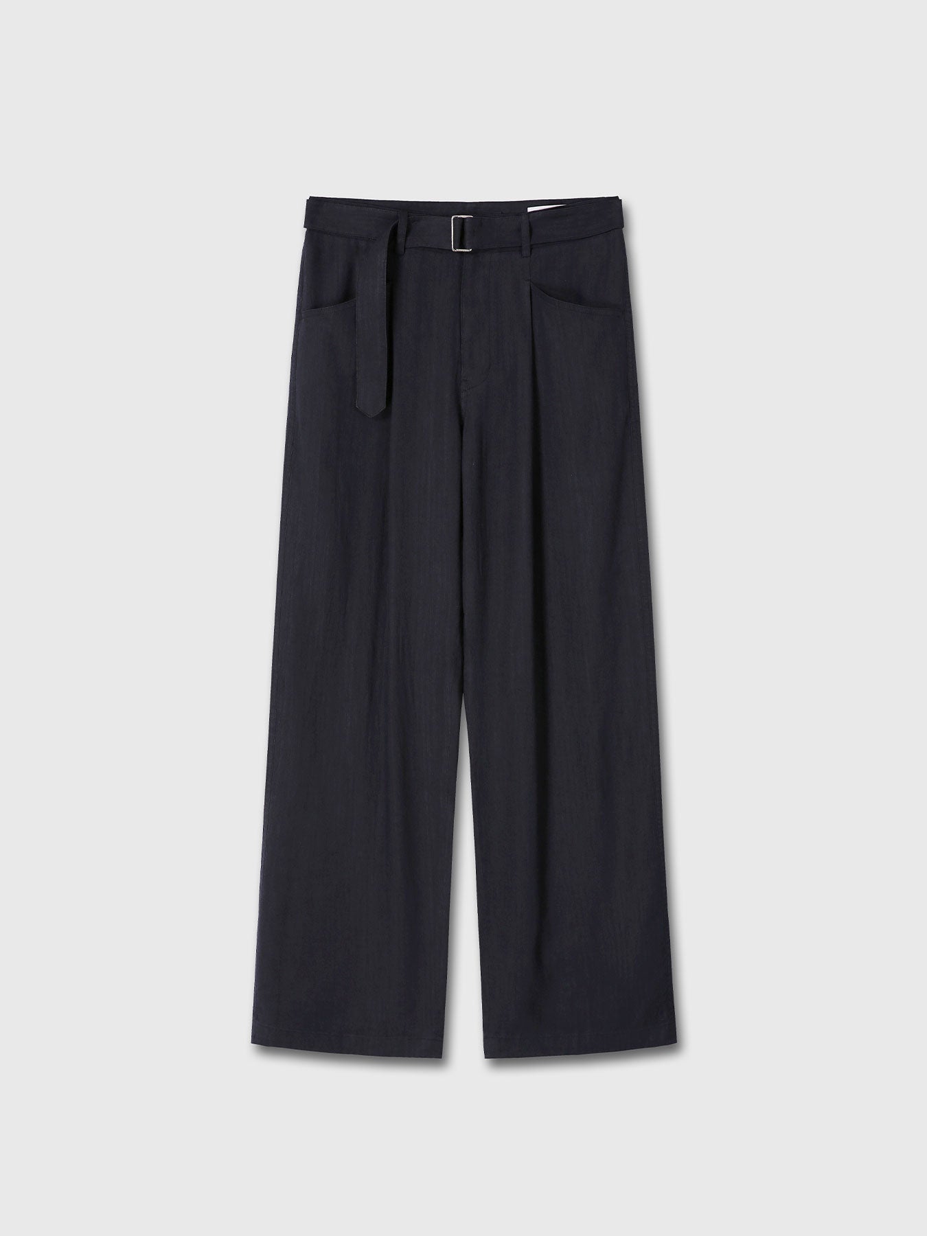 WASHED LINEN BELTED PANTS (ITALIAN FABRIC)_ DARK NAVY