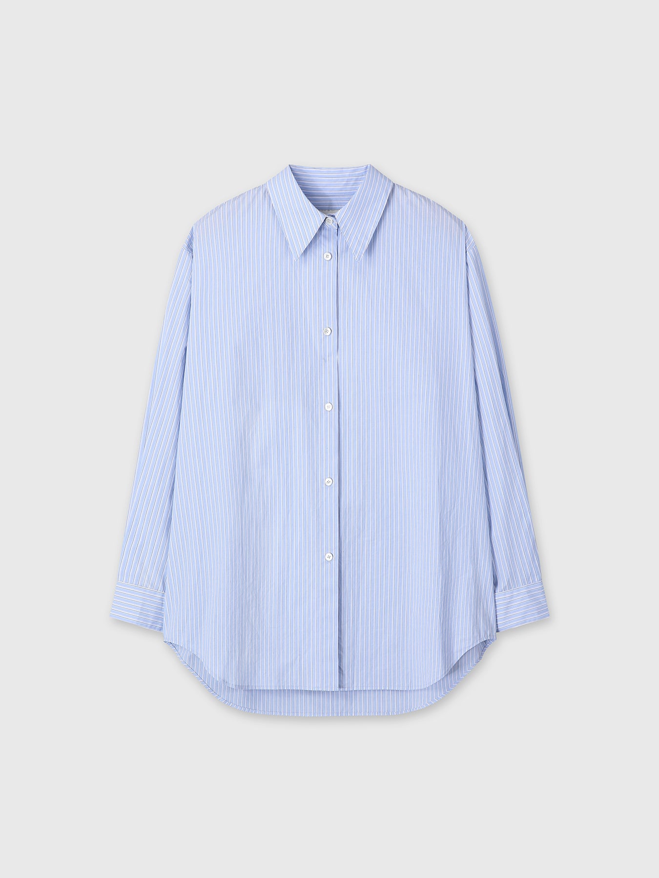 (W) STRIPED COTTON OVER SHIRT_ BLUE