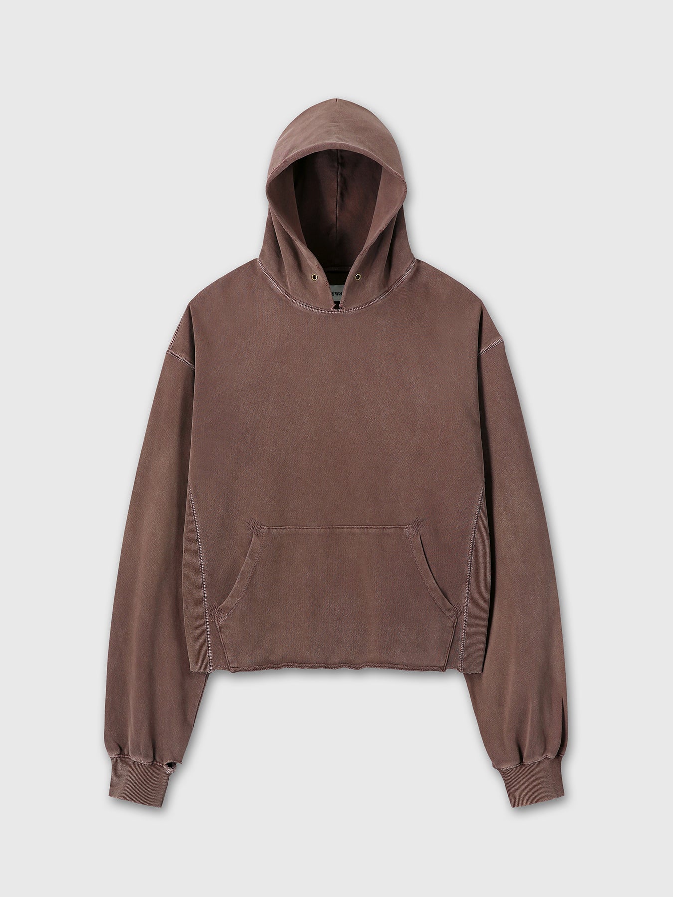 GARMENT DYED RAW EDGE HOODIE_ FADED RED