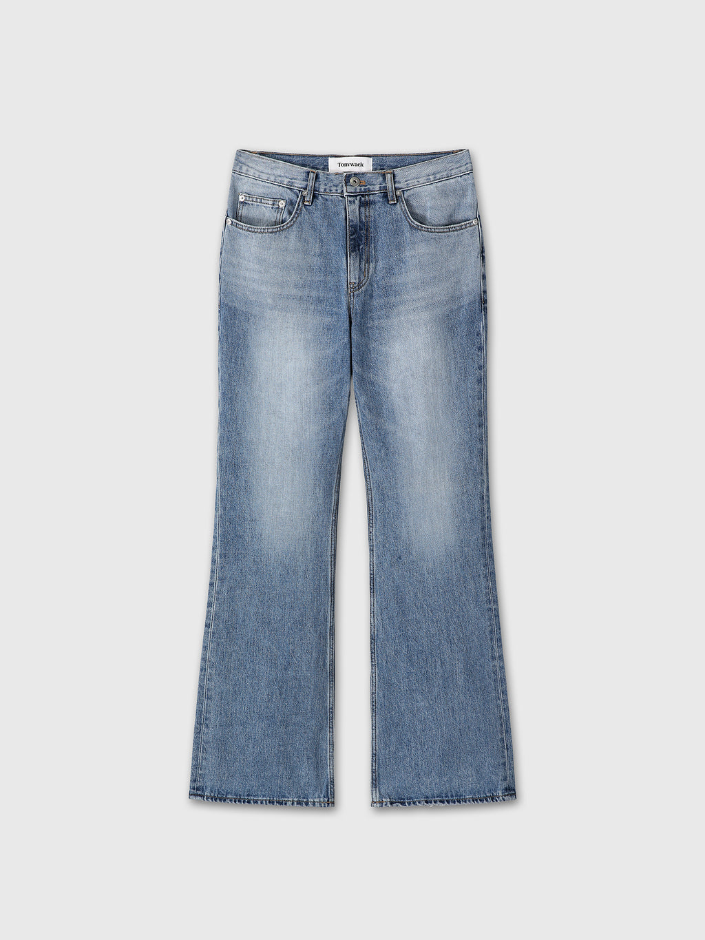 FLARED-LEG DISTRESSED DENIM JEANS_ FADED BLUE