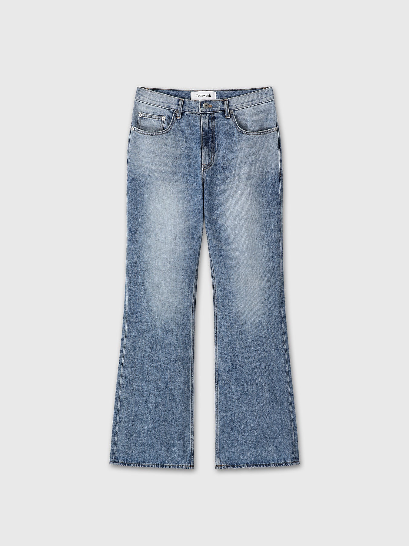 FLARED-LEG DISTRESSED DENIM JEANS_ FADED BLUE