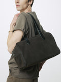 LEATHER TRIM SUEDE SQUARE VALISE BAG_ DARK PECAN
