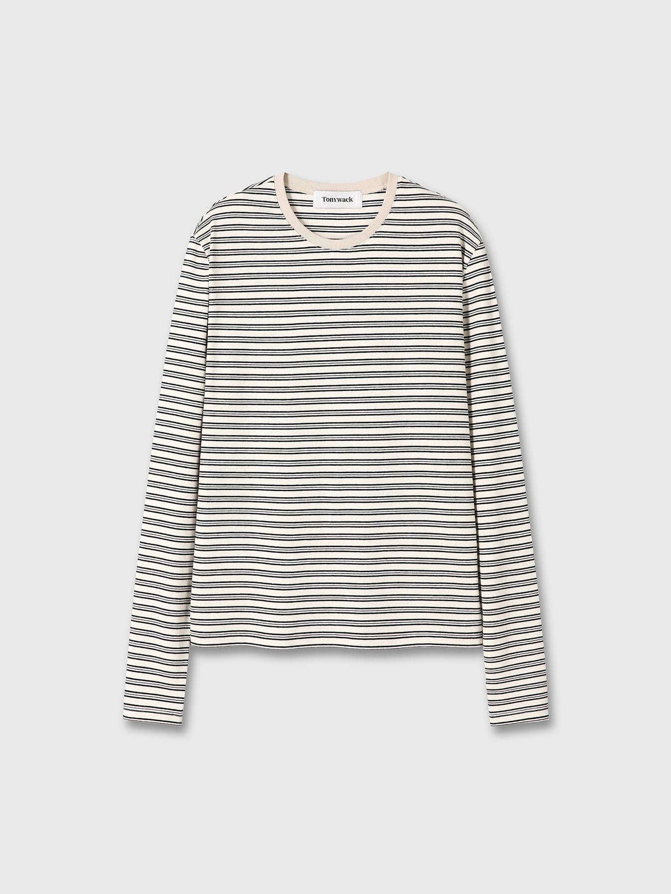 STRIPED LONG SLEEVE TOP_ CREAM/BLACK