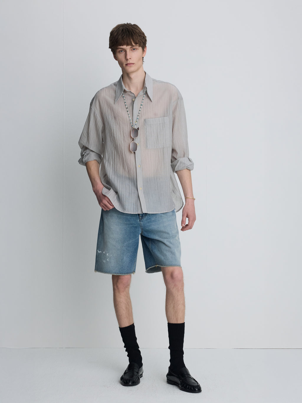 LYOCELL OVERSIZED STRIPE SHIRT_ GREY