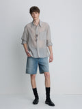 LYOCELL OVERSIZED STRIPE SHIRT_ GREY
