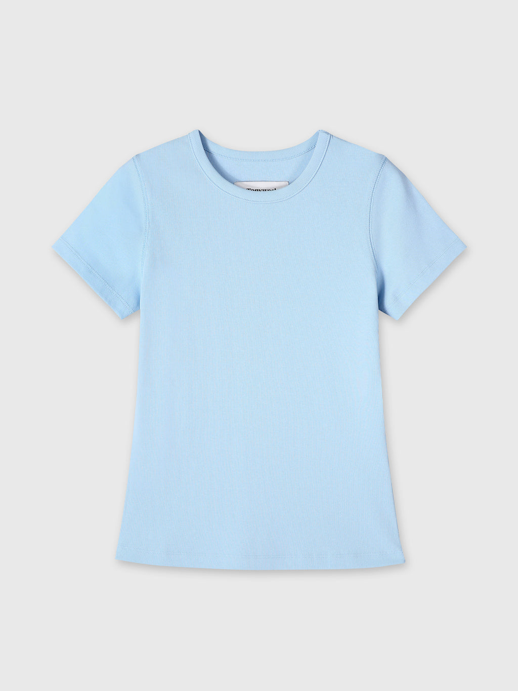 (W) RIBBED HALF SLEEVE T-SHIRTS_ LIGHT BLUE
