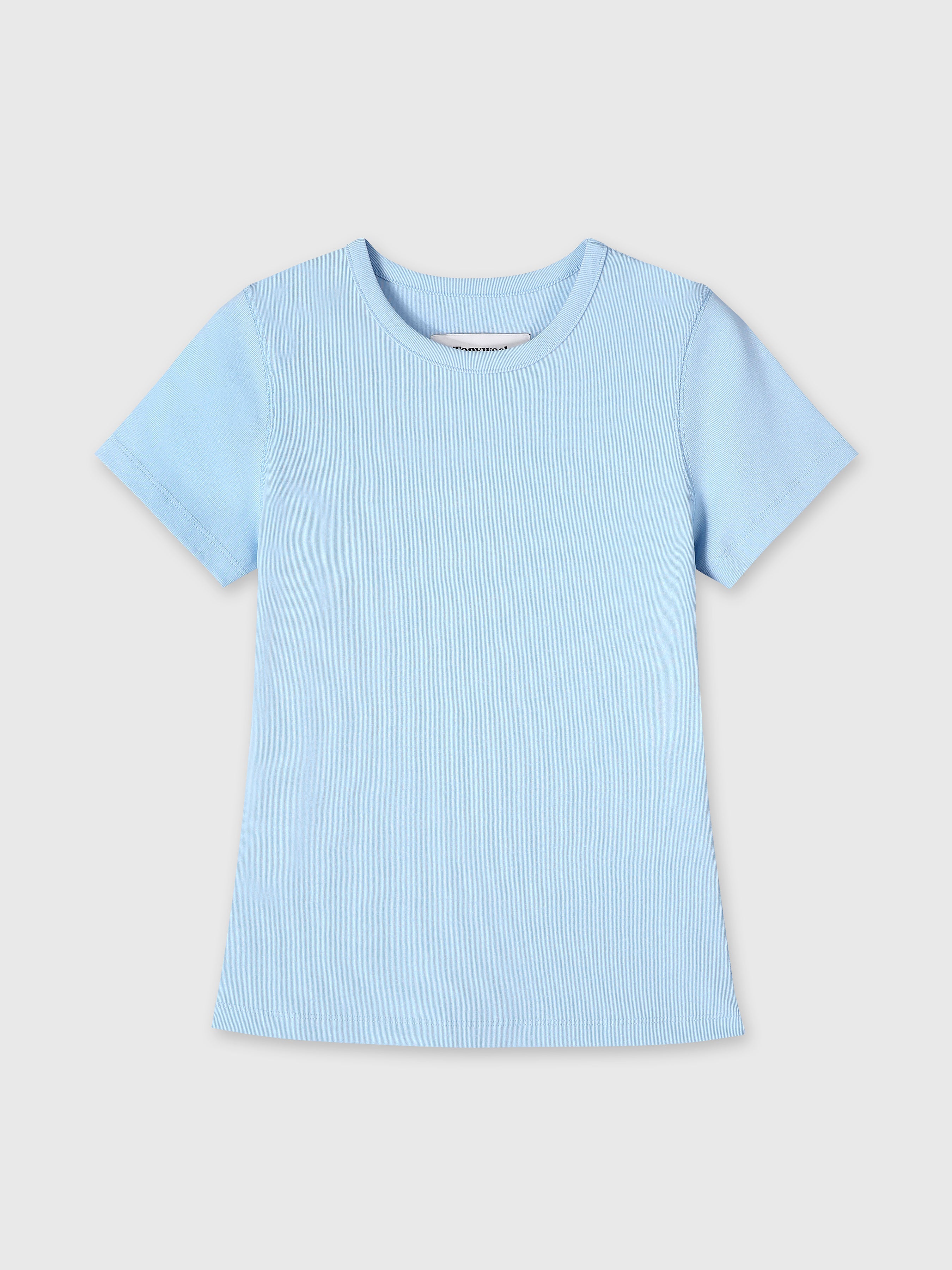 (W) RIBBED HALF SLEEVE T-SHIRTS_ LIGHT BLUE