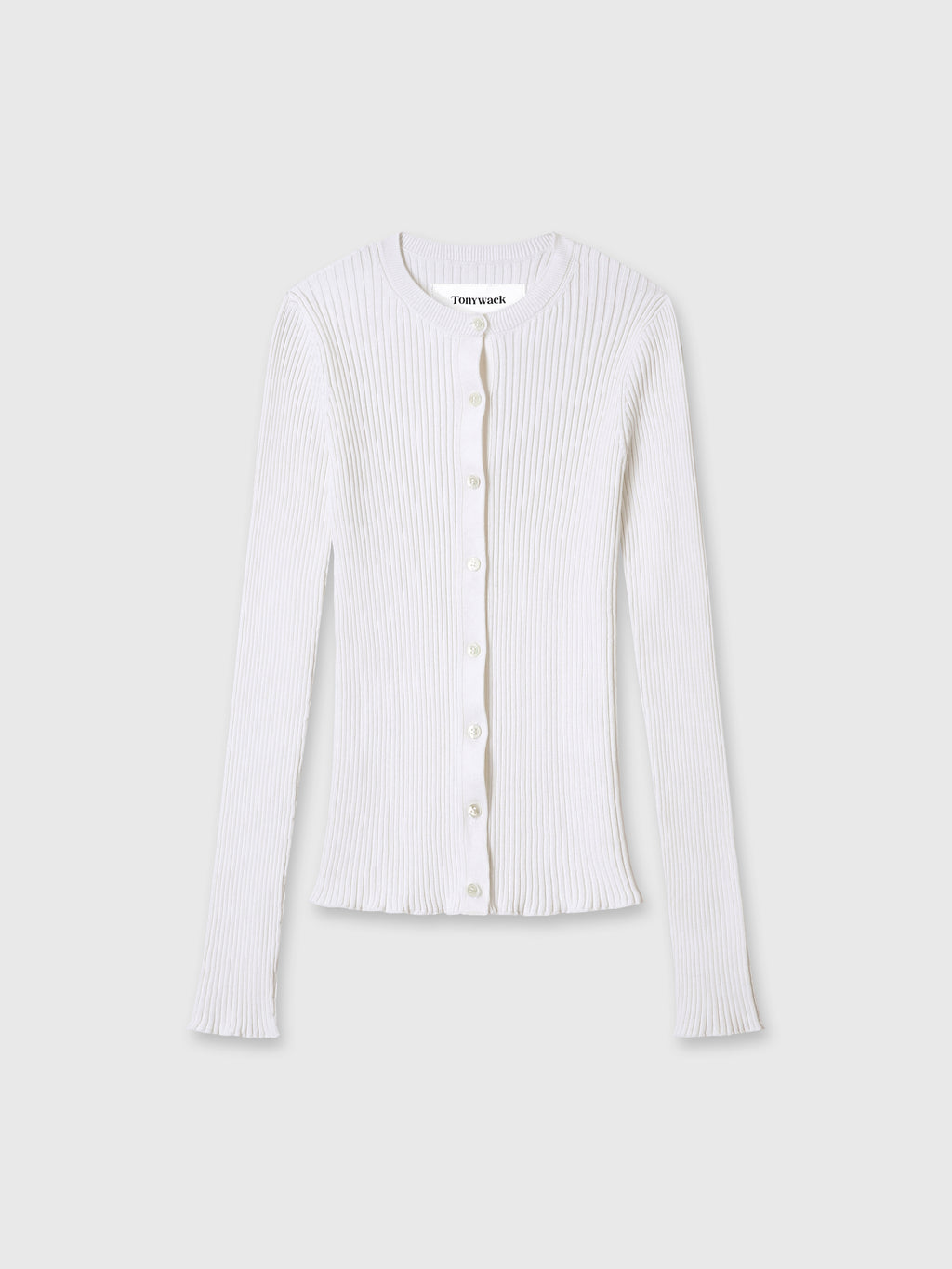 (W) SILK COTTON RIBBED BUTTON CARDIGAN_ OFF WHITE