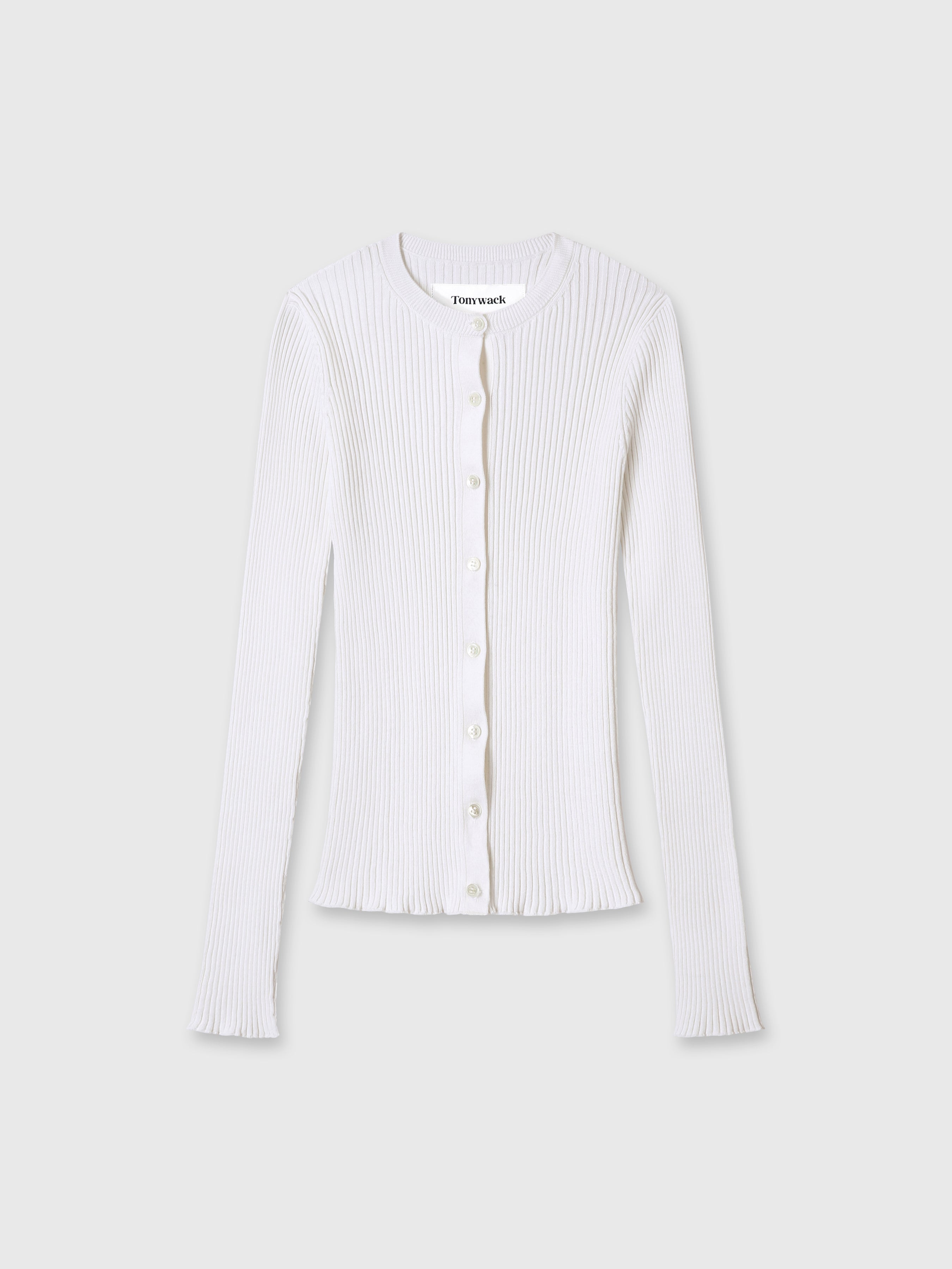 (W) SILK COTTON RIBBED BUTTON CARDIGAN_ OFF WHITE