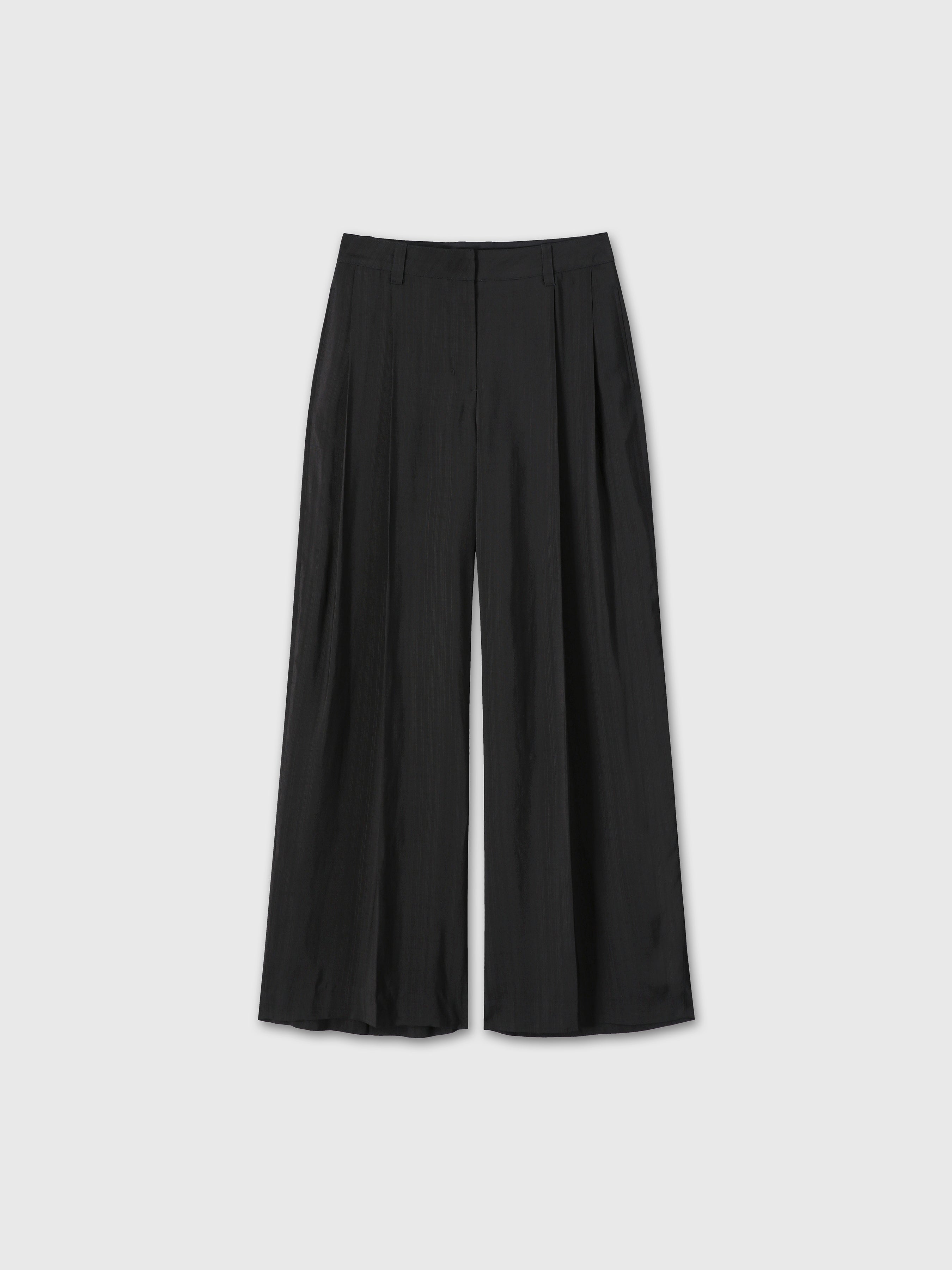 (W) AIRY WIDE LEG PLEATED TROUSERS_ BLACK