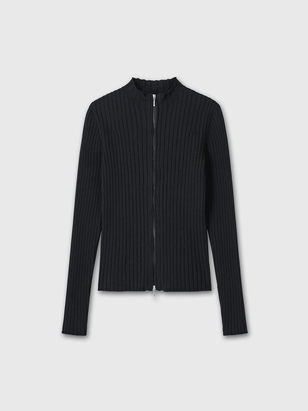 (W) COTTON RIBBED FULL ZIP-UP_ BLACK