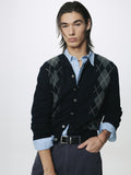 MERINO WOOL ARGYLE CARDIGAN_ NAVY/GREY