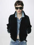 RIBBED VELVET WESTERN BLOUSON_ BLACK