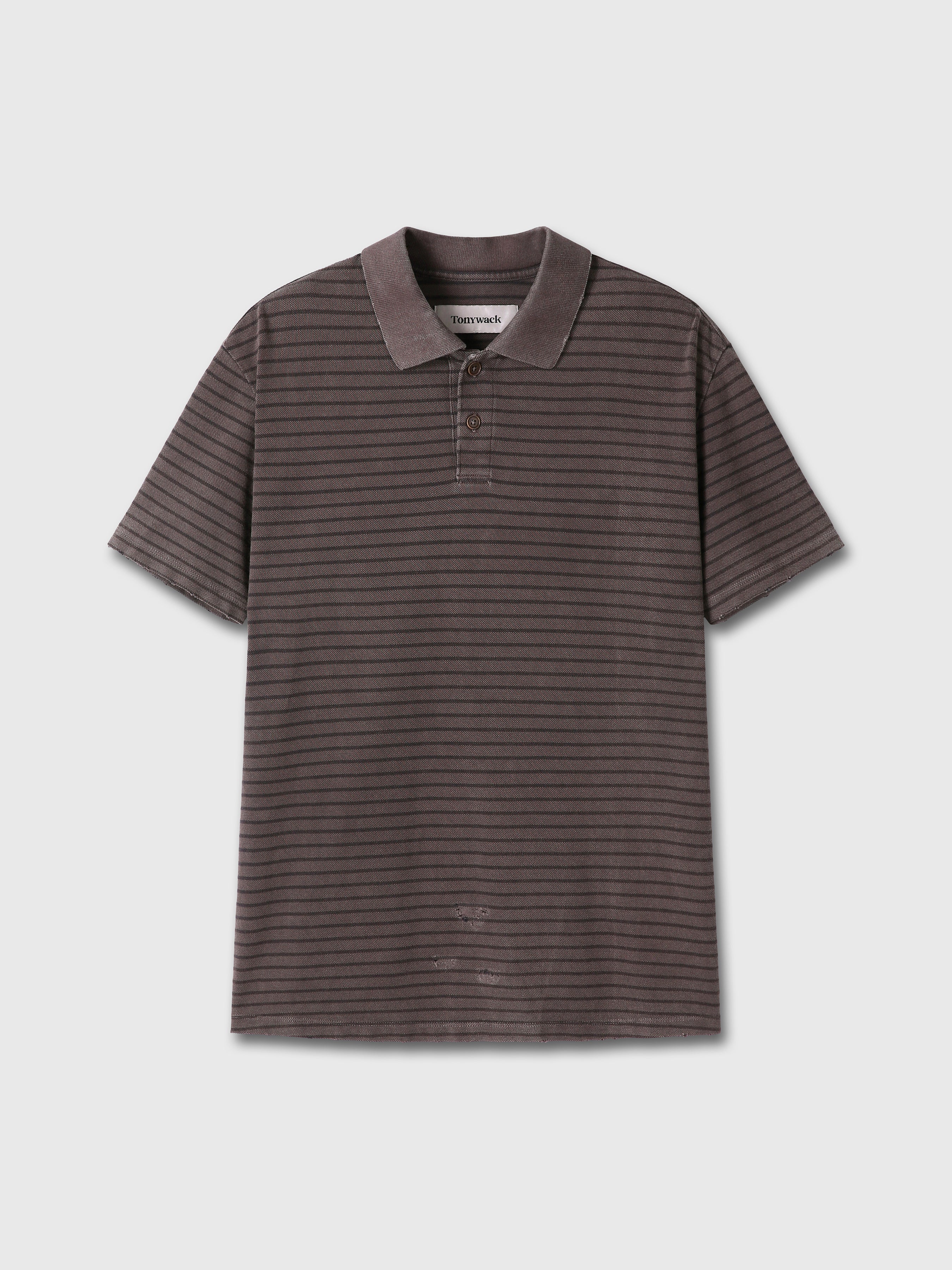 GARMENT DYED STRIPE PIQUÉ POLO_ FADED BROWN