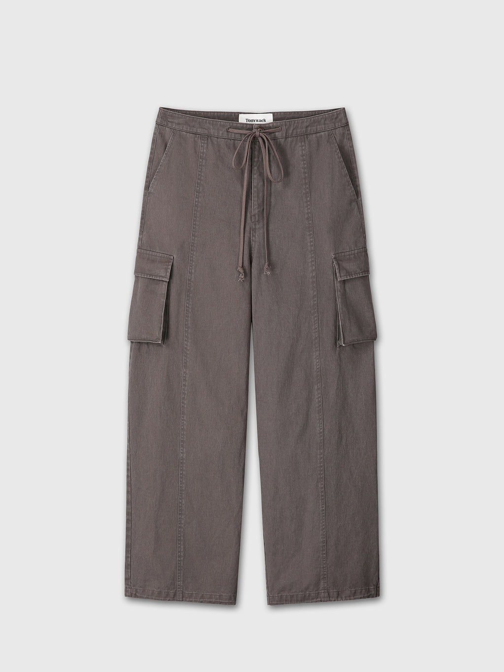 (W) COTTON DRAWSTRING CARGO TROUSERS_ PALE BROWN