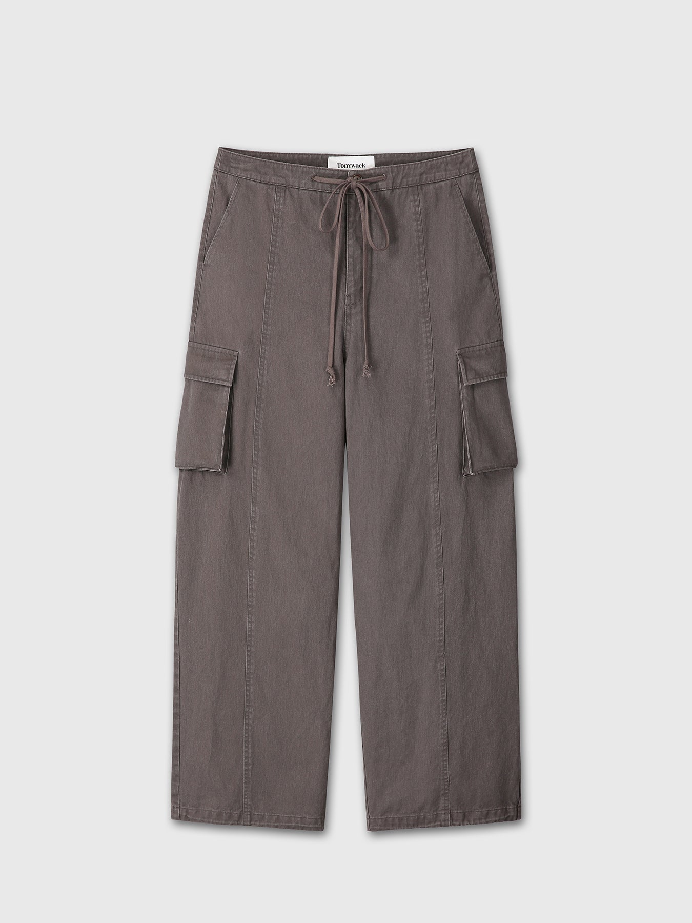 (W) COTTON DRAWSTRING CARGO TROUSERS_ PALE BROWN