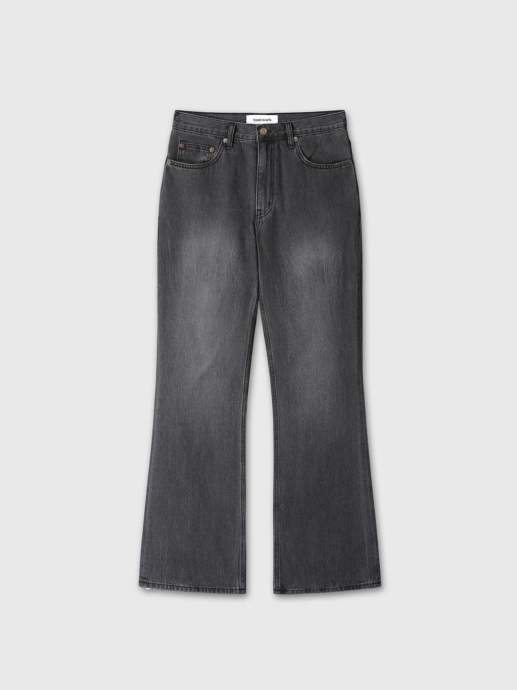FLARED-LEG DISTRESSED DENIM JEANS_ WASHED BLACK